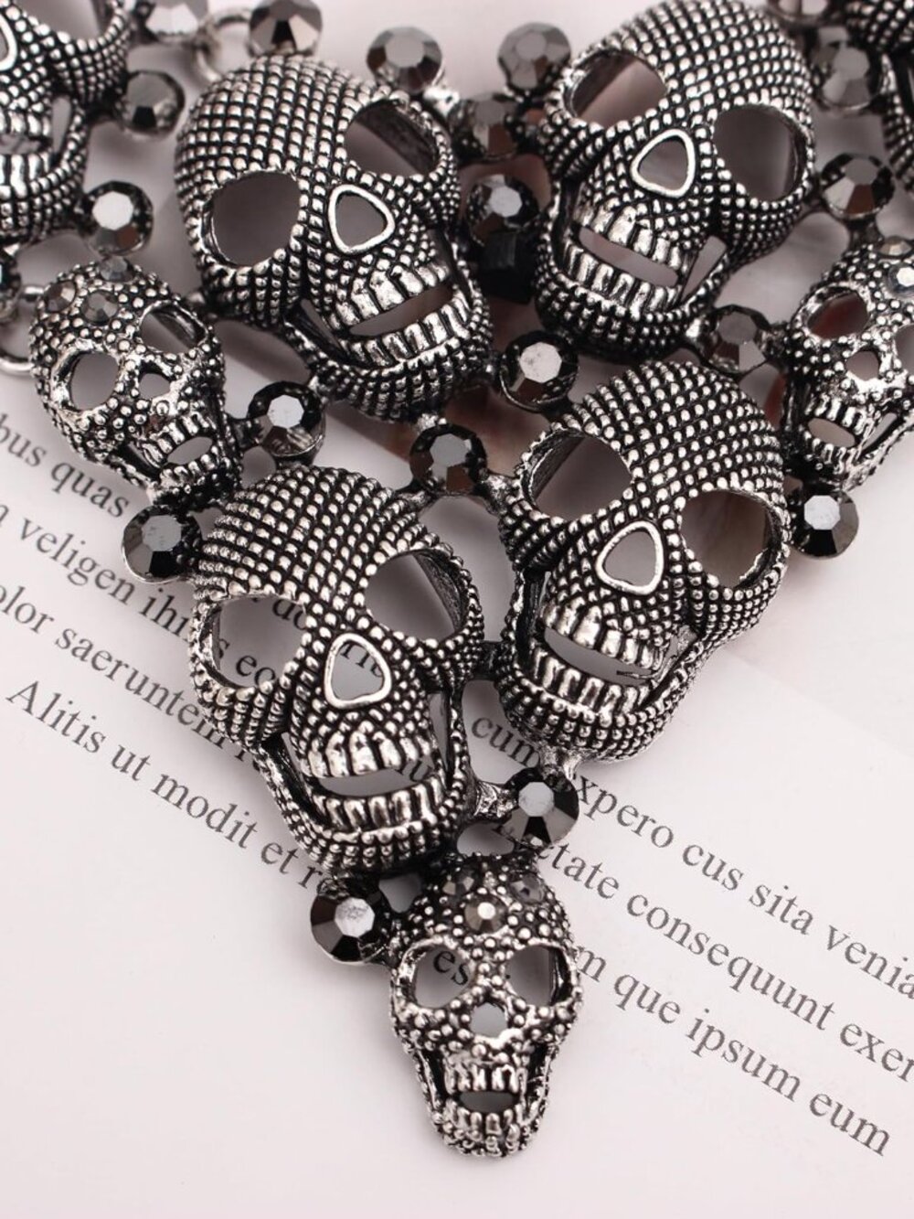 Halloween Gothic Skull Skeleton Collar Statement Necklace Dangle Earring Costume - Picture 6 of 7